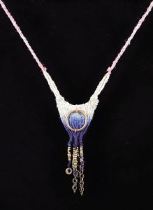 Purple Ring; Woven Hemp, Bronze, Brass Chain, Hemp-woven dyed cord - $85