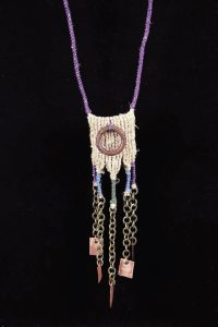 Purple Bronze Ring; Woven Hemp, Bronze,BrassChain, Copper, Hemp-woven dyed cord - $85