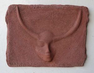 Horned Prayer Lady - Red; Dyed Concrete - $175