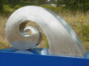 Blue Wave: Spiral III; 2003; Stainless Stell, Powder-Coated Steel; 6'H x 6'W x 4'D; Collection of Edward Davidson Fine Arts